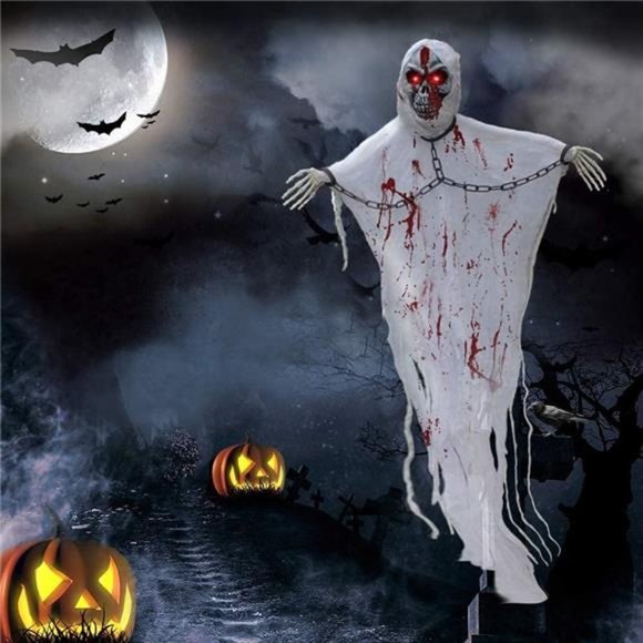 Halloween Decorations, 5.24FT Hanging Skeleton with Glowing Eyes & Creepy Sounds